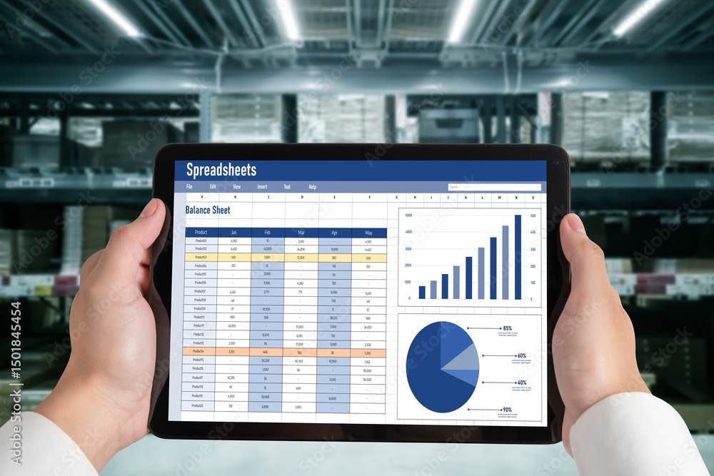 Poster spreadsheet document information financial startup concept. data and graphs in spreadsheet documents