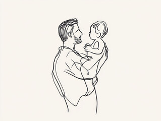 Father and Child: A minimalist pen and ink sketch captures the tender moment between a father and child, filled with love and connection. 