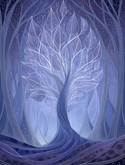 Whimsical Tree of Light – Fantasy Nature Digital Art Ethereal tree in a mystical, dreamy landscape.