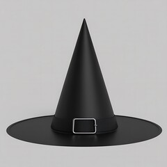 Fototapeta premium Elegant Black Witch Hat with Silver Buckle on a Minimalist Background