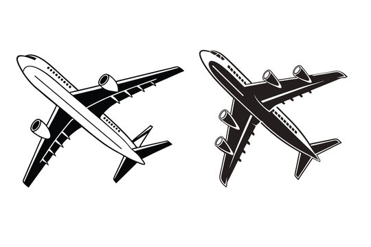 Airplane Flying Biman Silhouette Aviation Vector Illustration