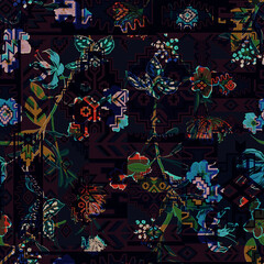 Abstract Seamless Pattern Design, Repeatable Textile Fabric Print, Multicolor Allover Floral Design