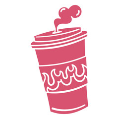 Pink coffee cup with smoke coming out cut out