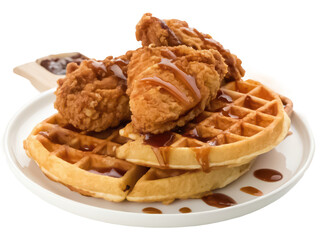 Chicken and waffles png southern comfort food png fried chicken plate png breakfast combo meal png soul food dish png savory sweet brunch png transparent background image