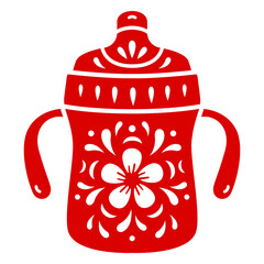 Red cup with a floral pattern on it