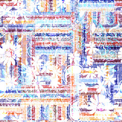 Naklejka premium Abstract Seamless Pattern Design, Repeatable Textile Fabric Print, Multicolor Allover Floral Design