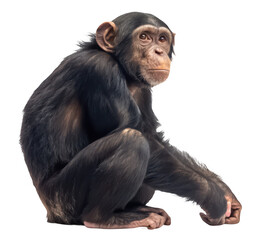 Fototapeta premium Chimpanzee png wild animal png great ape png primate species png jungle mammal png chimpanzee sitting png transparent background image