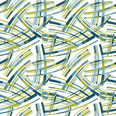 Dynamic abstract seamless pattern with intersecting curved lines in bright colors on white. Modern geometric design for textiles, sportswear, wallpaper and youth fashion. Bright, energetic style.