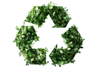 A green, leafy recycling symbol isolated on a transparent background,