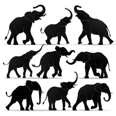 set of elephants silhouettes vector