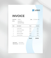Modern Blue Invoice Template  Clean A4 Billing Layout for Corporate Use