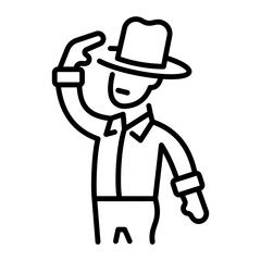 A linear style icon of cowboy