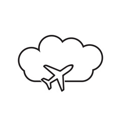  a bold black and white vector illustration of a cloud with airplane icon on white background.