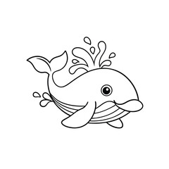 Whale Splashing Water from Its Blowhole Kids Coloring Page Vector