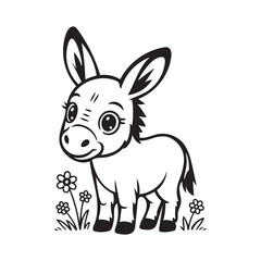 a bold black and white vector illustration of a donkey on white background