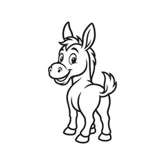  a bold black and white vector illustration of a donkey looking back on white background