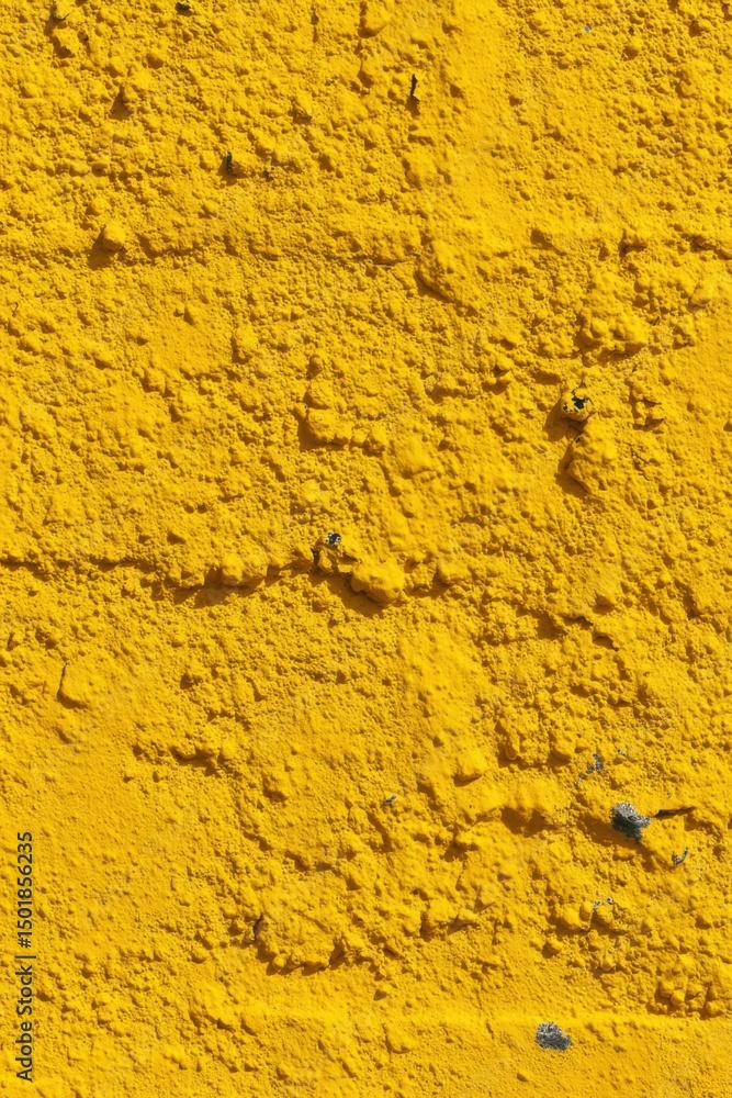 Poster close up of a bright yellow textured wall showing rough surface and shadows creating depth and visua