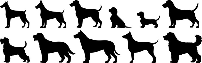 Dog silhouette vector art illustration bundle