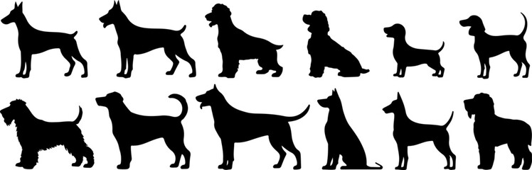 Dog silhouette vector art illustration bundle