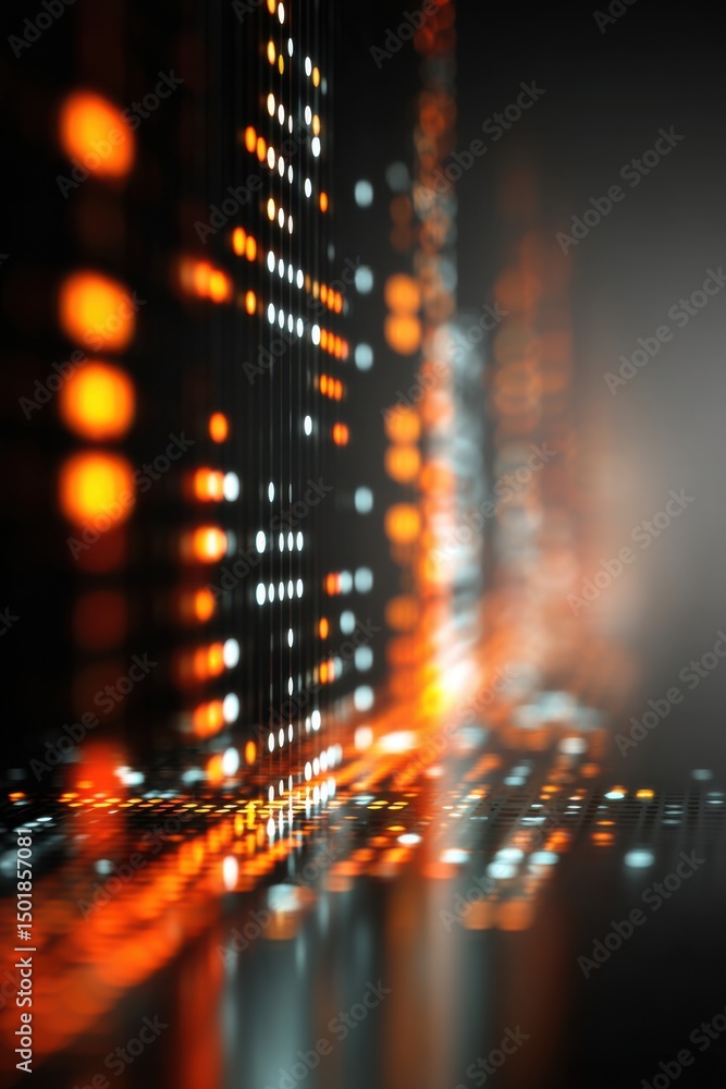 Poster abstract glowing data points in rows and columns with reflections low angle macro shot