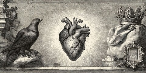 Sunny Heart with Bright Love: Vintage Magical Illustration