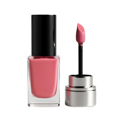 Pink nail polish bottle and applicator isolated on transparent background