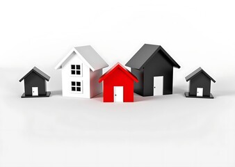 Simple Minimalist Houses Illustration in White, Black, and Red, on a Clean Background.