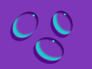 Three vivid cyan green highlighted drops bold purple backdrop modern graphic