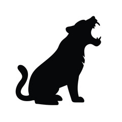 Silhouette of a tiger mid-yawn.