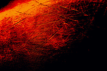 intense black red and orange gradient backgound with copy space. versatile scratched relief design element for dramatic abstract heat, fire and apocalyptic concepts. © mailcaroline
