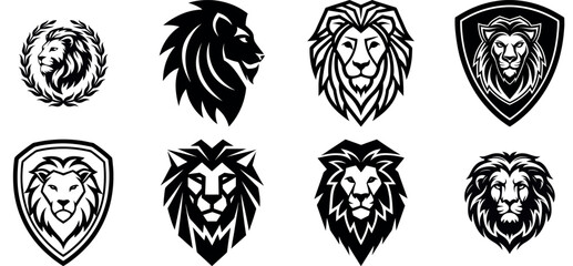 Elegant collection of lion head vector illustrations in various artistic styles for branding and logo design