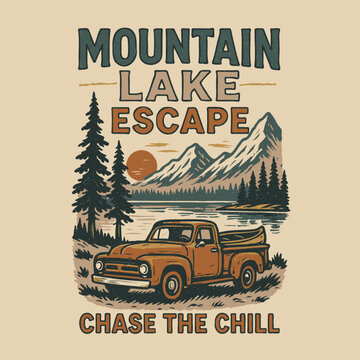 Mountain Lake Adventure Poster graphics. vintage mountain prints. autumn winter graphics for t-shirt sweatshirt design. mens womens girls boyes print. outdoor artwork