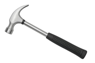 Steel claw hammer with black rubber grip isolated on transparent background, ideal for construction and diy projects