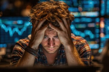 Man Displays Stress During Stock Market Crash in Chaotic Scene