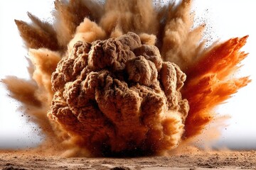 Dynamic Explosion of Brown Powder in Mid-Air – Stock PNG
