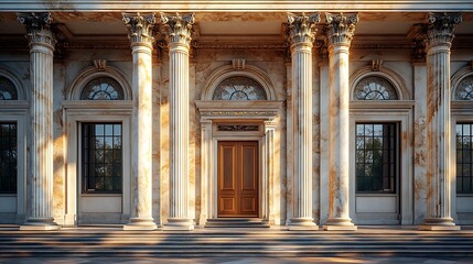 Obraz premium Classical style mansion facade with tall Corinthian columns and marble stone finish high resolution image