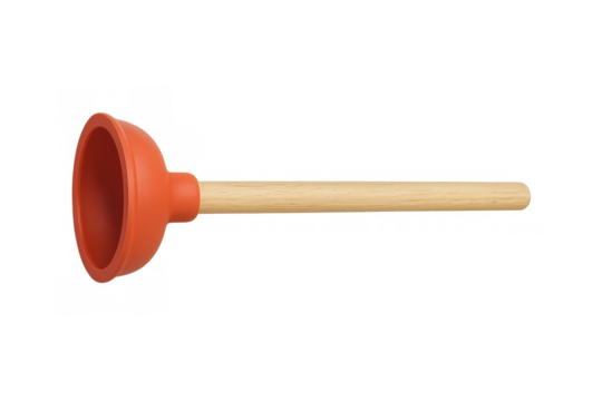 Force cup with wooden grip positioned on clear surface, ready for clearing pipe blockages and drain maintenance