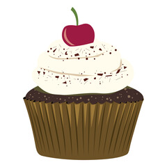Chocolate cupcake cherry illustration