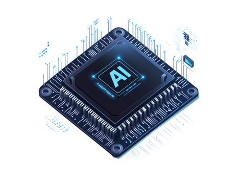  A computer chip with the letters AI on it, vector illustration style, white background, 