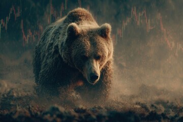 Bear Dominates Chaotic Stock Market Scene with Falling Charts and Bull