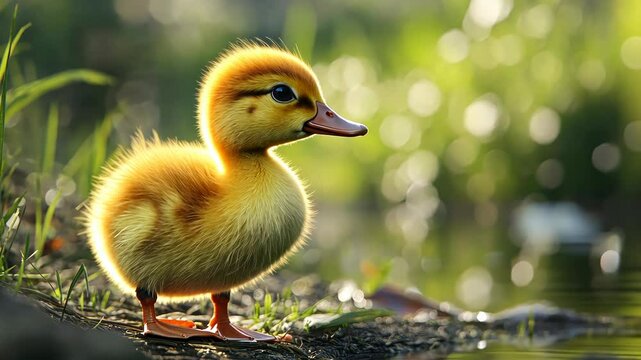 Yellow duck on grassy field