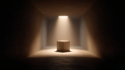 Empty room with last box illuminated by echoing light