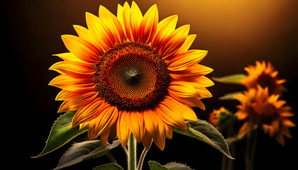 sunflower on black background