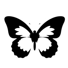 A black and white silhouette illustration of a butterfly.