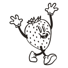 Retro cartoon stroke strawberry character