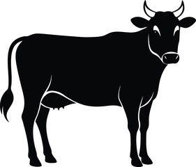 Black and white vector silhouette of a cute farm animal, perfect for dairy or beef cattle illustrations