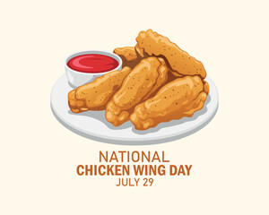 National Chicken Wing Day vector. Fried chicken wings with red sauce icon vector. July 29.