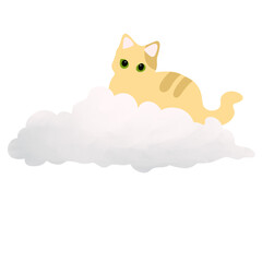 Cute Cat on White Cloud Illustration | PNG Clipart Illustration 