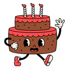 Big birthday cake retro cartoon