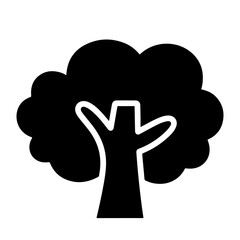 Obraz premium A simple black illustration of a tree with a thick trunk and rounded crown.